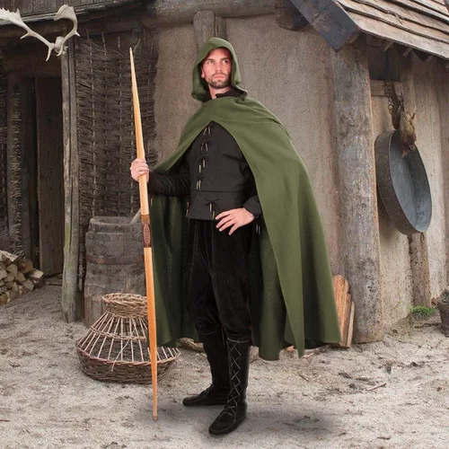Vista 2 de Capa de bruja renacentista con capucha, disfraz medieval de hobbit para Halloween