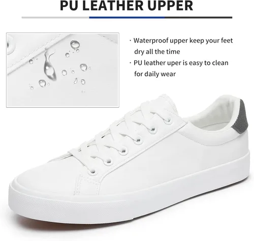 Vista 2 de FRACORA Zapatos de tenis blancos para hombre, zapatillas de deporte de moda bajas de cuero de la PU zapato casual para hombres