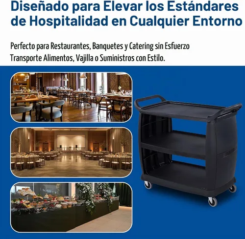 Vista 6 de Carlisle Carro de servicio de transporte y limpieza, 300 lb. de capacidad, L, Negro, 1