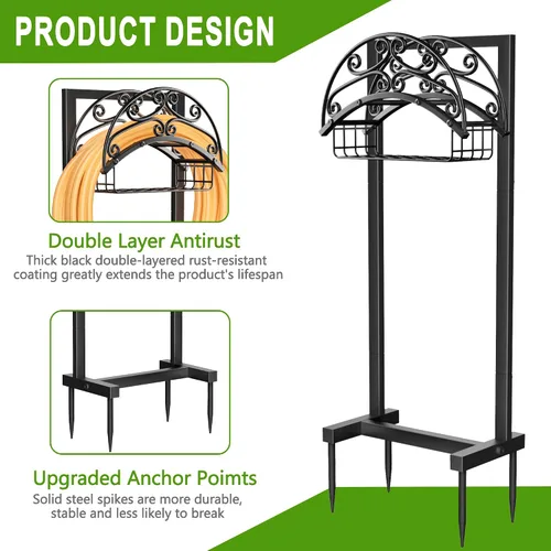Vista 3 de Gayuteay Soporte para manguera de jardín - Soporte para manguera de agua mejorado con cesta de almacenamiento, capacidad para 151 pies, soporte