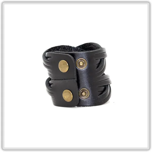 Vista 3 de Brazalete de cuero ancho con correa trenzada punk