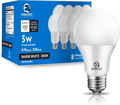 Vista 11 de ENERGETIC SMARTER LIGHTING Bombilla LED A19 equivalente a 40 W, blanco suave 2700 K, certificación UL, base estándar E26, bombilla LED no regulable