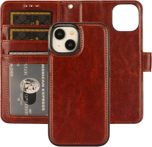 Vista 23 de Bocasal Funda tipo cartera desmontable para iPhone 15 con bloqueo RFID, ranuras para tarjetas, soporte de cuero PU premium, soporte magnético tipo