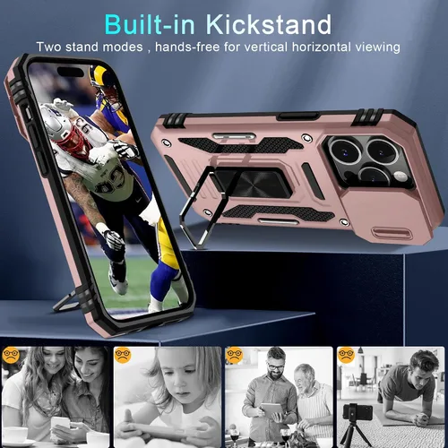 Vista 12 de DEERLAMN Funda para iPhone Xs Max con funda deslizante para cámara + protector de pantalla, soporte giratorio de anillo de grado militar a prueba
