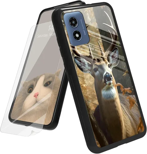 Vista 58 de Funda para Motorola Moto G Play 4G 2024 con protector de pantalla, parte trasera de vidrio templado + funda de silicona suave TPU absorción