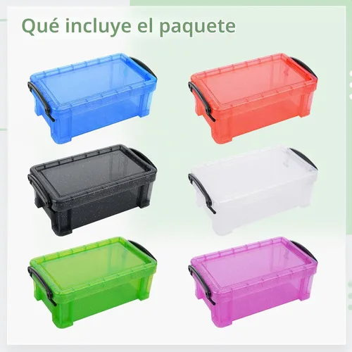Vista 5 de Mini recipientes de almacenamiento de plástico con tapas de bloqueo, 6 cajas de plástico pequeñas de 5.4 x 3 x 2 pulgadas, cajas de colores surtidos
