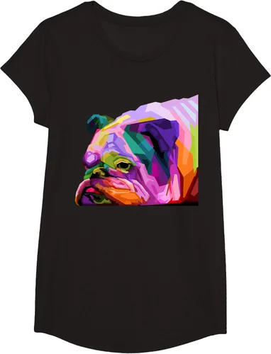 Vista 3 de Camiseta de retrato pop artístico de bulldog británico inglés para dueños de perros, Negro, S