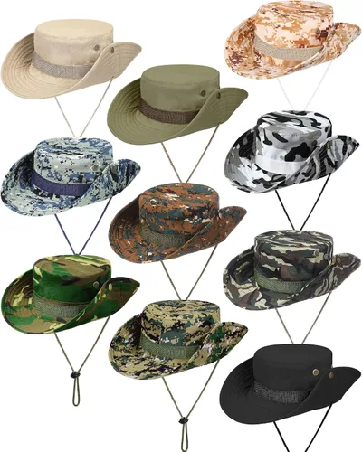 Vista 9 de 10 sombreros Boonie de ala ancha, diseño de camuflaje, protección solar UV, sombrero de pesca para hombres y mujeres, senderismo, safari, caza