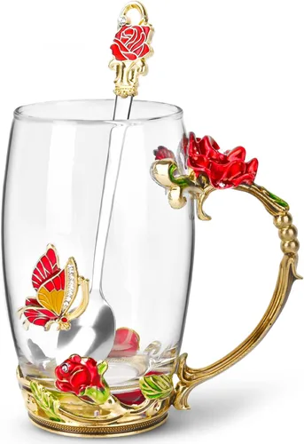 Vista 8 de OEAGO Regalos para tía de sobrina y sobrino Taza de té Regalo genial de cumpleaños Esmalte Flores Vasos de vidrio Tazas de Navidad Día de las Madres