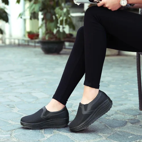 Vista 4 de L LOUBIT Zapatos de cuña para mujer, zapatillas de malla transpirable, zapatos cómodos para caminar