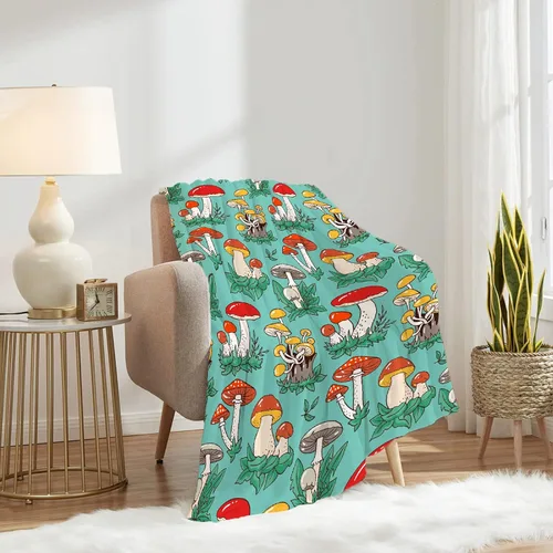 Vista 2 de Manta de colección de hongos, manta de botánica de hongos, regalos para niños y niñas, ultra suave, cálida y ligera, manta de franela de forro polar