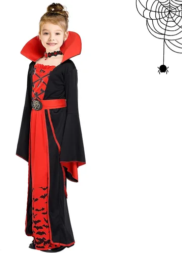 Vista 3 de Tackview Disfraz de vampiro real para niñas, disfraz gótico de Halloween de vampiro, juego de rol, cosplay