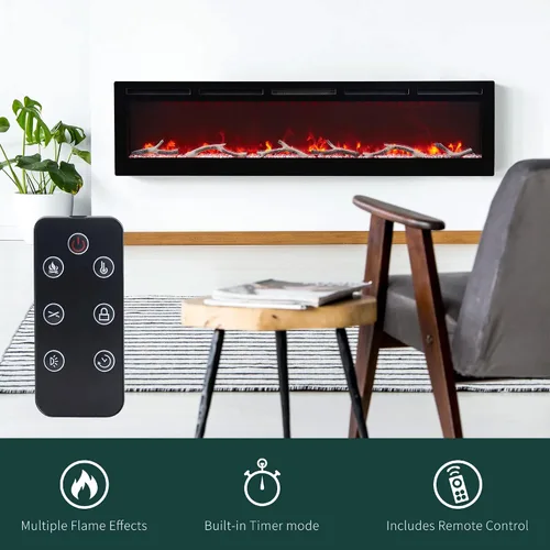 Vista 6 de EDYO LIVING Chimenea eléctrica de 50 pulgadas empotrada y montada en la pared y lineal con temporizador, control remoto, color de llama ajustable
