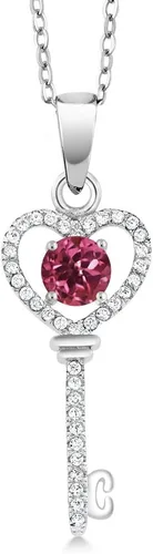 Vista 33 de Gem Stone King Collar con dije de llave de corazón para mujer, plata de ley 925, piedra natal de piedras preciosas, redondo de 0.197 in, con cadena
