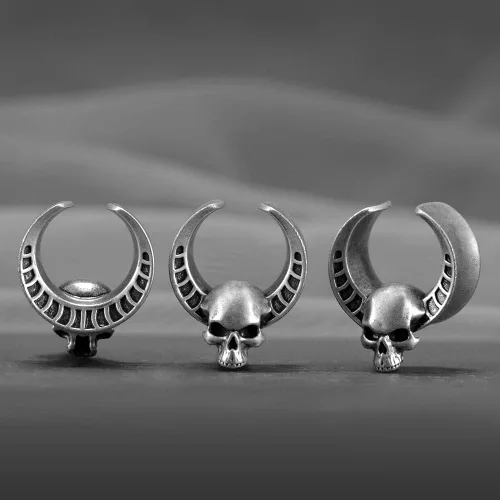 Vista 6 de ERKUOO 2 piezas de apertura de túneles de oreja, cuernos de calavera, calibre de oreja, piercing expansor, estirables, joyería de moda, piercing