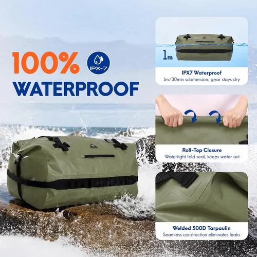 Vista 2 de Haimont Mochila Duffel Grande Impermeable con Parte Superior Enrollable, Bolsa Duffel Seca de Servicio Pesado para Navegación, Viajes, Camping