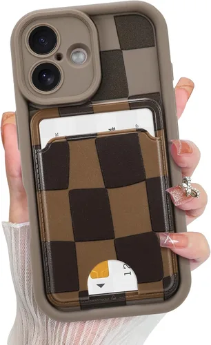 Vista 10 de KANGHAR Compatible con iPhone 13 Funda, Cartera de Silicona a Cuadros con Bonito Patrón, Tarjetero y Protección de Cámara, Suave, Delgada, a Prueba