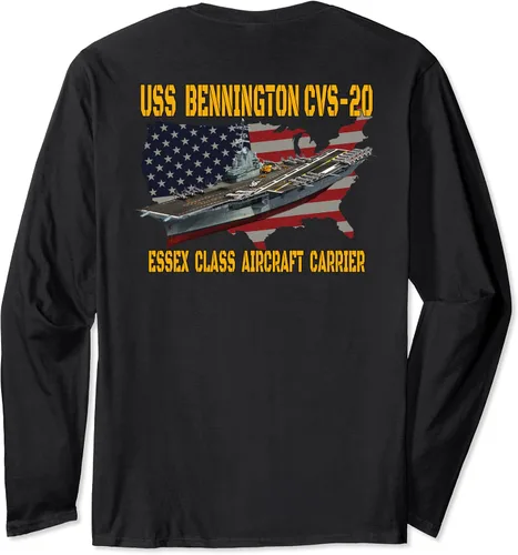 Vista 2 de USS Bennington CVS-20 - Camiseta de manga larga para veteranos en la parte delantera y trasera, Negro