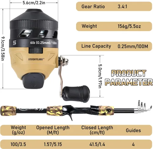 Vista 3 de Sougayilang Kids Fishing Rod and Reel Combo,Light Weight Fishing Pole with Spincast Fishing Reel Tackle Bag Lures for Youth,Girls and Boys Good