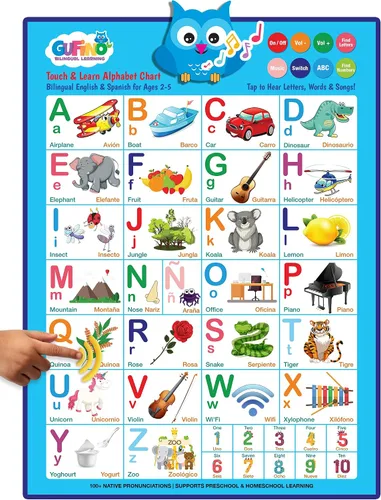 Vista 8 de Gufino Tabla de pared del alfabeto - Juguetes bilingües con botones táctiles interactivos para aprendizaje independiente y guiado - Ideal