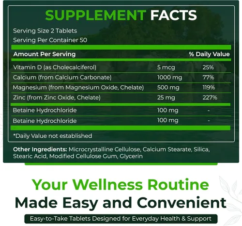 Vista 2 de Natural Nutra Suplemento de calcio y magnesio y zinc con vitamina D3 para fortaleza ósea, salud sin gluten y sin azúcar, complejo mineral esencial