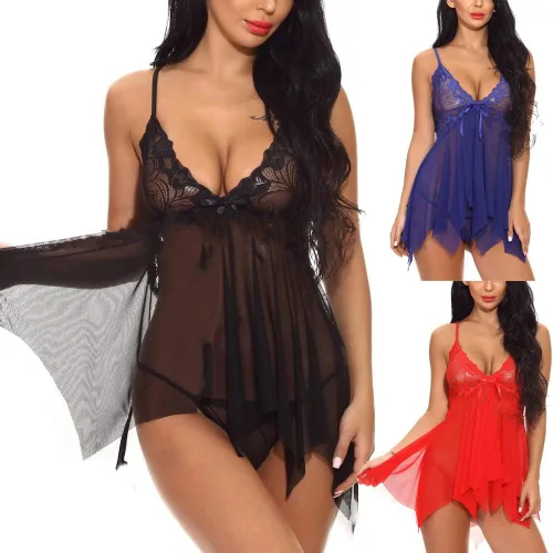 Vista 2 de SHWING Lencería para mujer, lencería sexy, babydoll de peluche, babydoll de moda, transparente, sexy, encaje, travieso, babydoll
