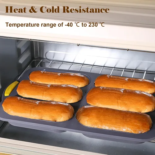 Vista 5 de Molde de silicona para pan de 6 cavidades, molde de pan de masa madre antiadherente y resistente al calor para baguette, moldes de pan para pan