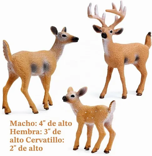 Vista 6 de RESTCLOUD Figuras de ciervo para decoración de pasteles, figuras de juguetes de ciervo, pequeños animales del bosque, juego de 3