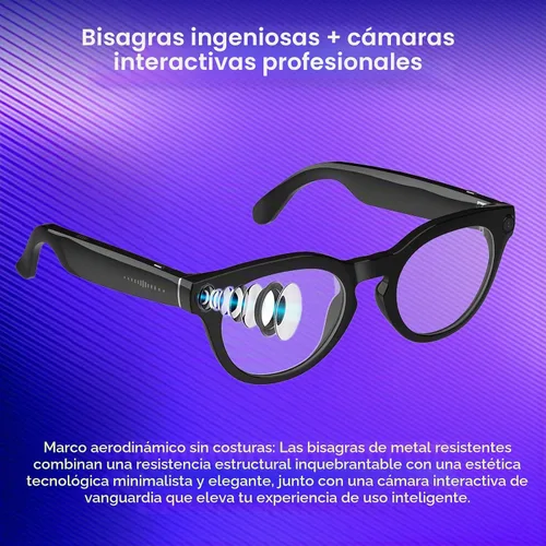 Vista 6 de Lentes inteligentes AI con cámara 4K, gafas de grabación HD de 8 MP con sonido de oído abierto, traducción en tiempo real, asistente inteligente