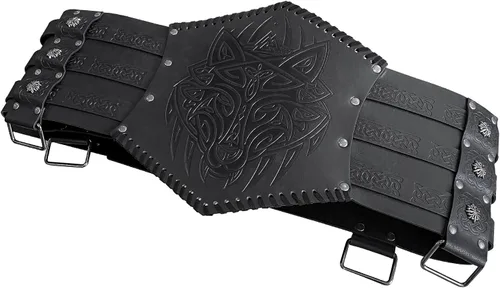 Vista 3 de HiiFeuer Viking - Armadura de cintura en relieve, cinturón ancho de piel sintética nórdica, cinturón de corsé medieval de caballero para disfraz LARP