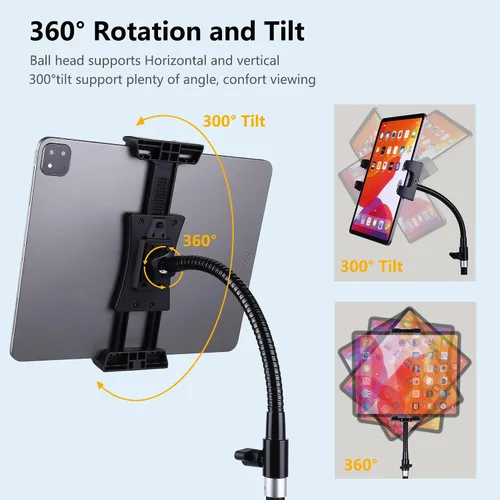 Vista 5 de Trípode para iPad y teléfono de 73 pulgadas con cuello de cisne para tablet con control remoto para tabletas de 3.5 a 15 pulgadas, iPhone, iPad Pro