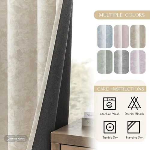 Vista 7 de Beauoop - Cortinas opacas beige con diseño floral jacquard, 2 paneles, para dormitorio/sala, de felpilla, gris pardo, aislantes y a prueba de ruido