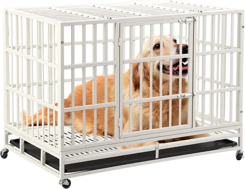 Vista 8 de Jaula de acero resistente de 24 pulgadas para perros con alta ansiedad, con cerraduras resistentes y bandeja extraíble, jaula para perros pequeños