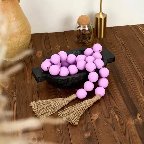 Vista 219 de OMISHE Guirnalda de cuentas de madera extra grande con cuentas de madera y borlas de 1.6 pulgadas de diámetro, cuentas decorativas rústicas de 41