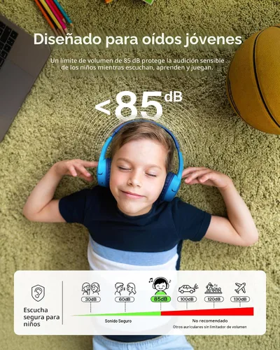 Vista 2 de Belkin SoundForm Mini - Auriculares inalámbricos Bluetooth para niños, batería de 30 horas, límite de volumen seguro de 85 dB, micrófono integrado