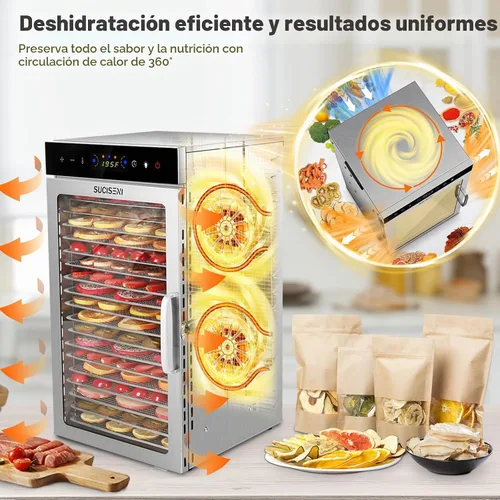 Vista 7 de SUCISENI Máquina deshidratadora de alimentos de 1000 W, 18 bandejas de acero inoxidable, secadora comercial de alimentos deshidratados
