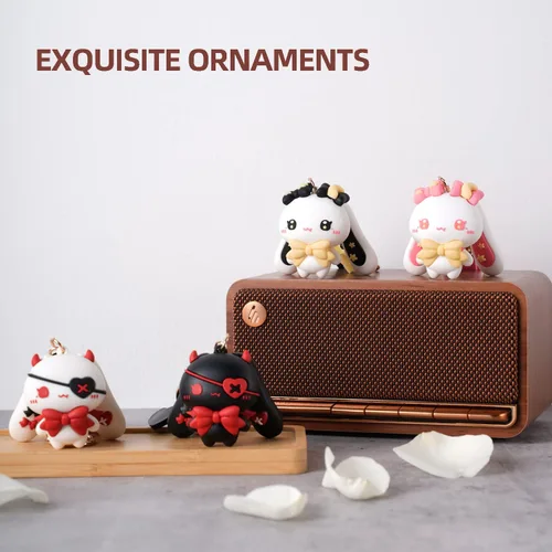 Vista 7 de HONYJOOM Lindo llavero de regalo Llavero de anime kawaii con diseño de conejo y conejo demonio para mochila colgante de bolsa