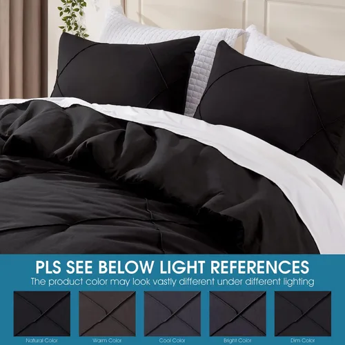 Vista 4 de BYSURE Juego de 2 piezas de edredón individual (negro), juego de ropa de cama ligero con 2 fundas para almohadas, juego de edredón de plumón