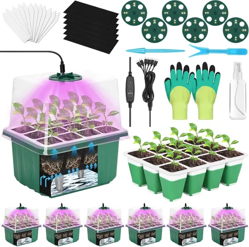 Vista 8 de Mckanti Juego de 4 bandejas de inicio de semillas de riego automático con luz de crecimiento, kit de germinación de semillas reutilizables