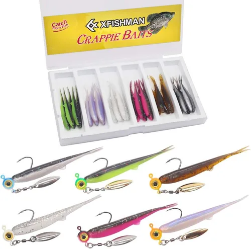 Vista 10 de Kit de Señuelos para Crappie - Plásticos - Cabezas de Jig - Kit de Shad - Minnow - Señuelos de Pesca para Crappie - Panfish - Bluegill - Kit de 40