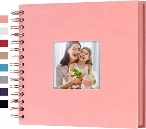 Vista 28 de Álbum de fotos pequeño DIY para manualidades de 8 x 8 pulgadas con foto de portada, 80 páginas, tapa dura, papel para manualidades, álbum de fotos