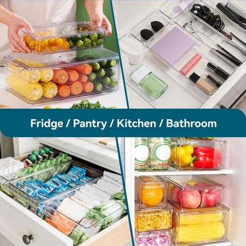 Vista 6 de Luckore - Juego de 4 contenedores organizadores para refrigerador, organizadores transparentes y almacenamiento, apilables con tapas, contenedores