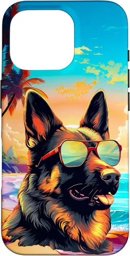 Vista 20 de Funda para iPhone 16 con diseño de pastor alemán, para amantes de los perros, playa, mar, para niños y niñas