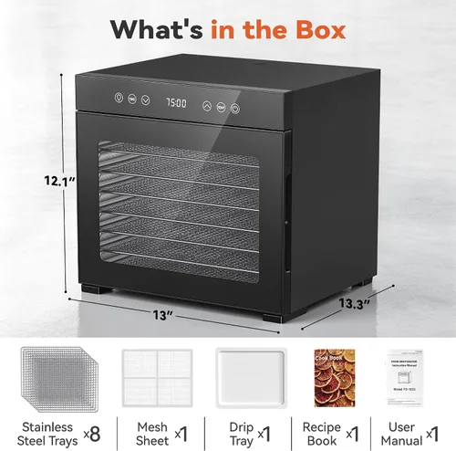 Vista 8 de Manastin Deshidratador de alimentos 8 bandejas de acero inoxidable máquina Negro-8 Bandejas