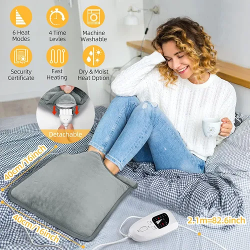 Vista 2 de Calentador eléctrico de pies con calefacción, almohadillas térmicas KLADNDER de 16 x 16 pulgadas para hombres y mujeres, calentador de pies con 6