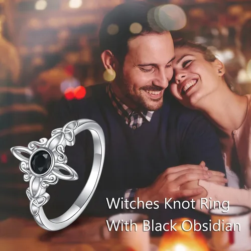 Vista 6 de YAFEINI - Anillo de nudo de brujas de plata de ley - Joyería celta de nudo de la Trinidad para mujer