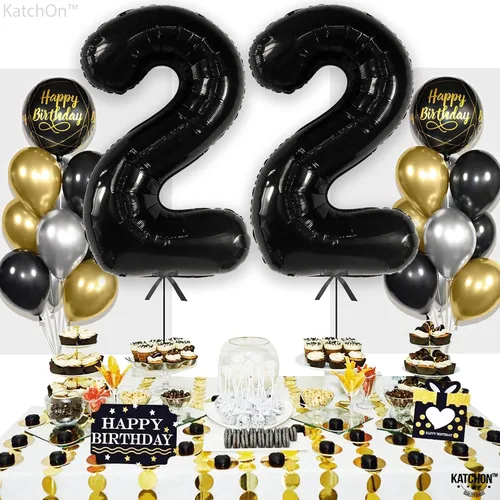 Vista 7 de KatchOn, Globos del número 22 negros - 40 pulgadas, globos del número 22 Globos negros del número 22 para decoraciones de cumpleaños para hombres