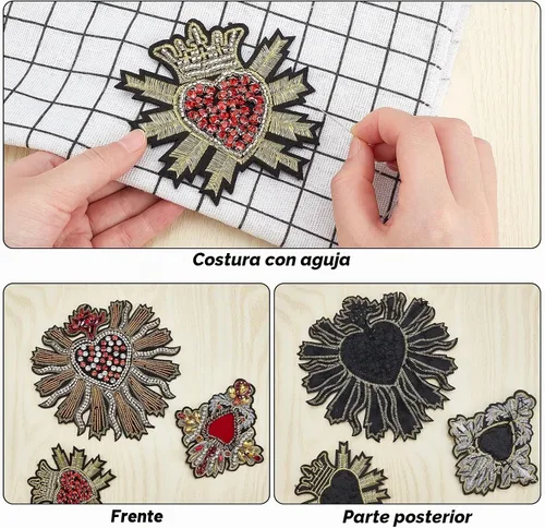 Vista 6 de INFUNLY Parches de lentejuelas con cuentas, 3 parches geniales para chaquetas, parches de corazón de diamantes de imitación, parches para coser