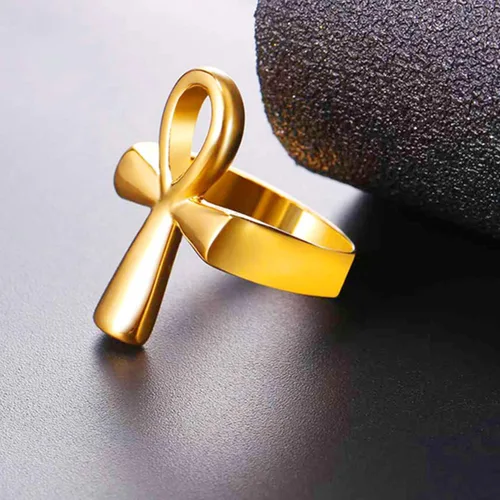 Vista 3 de U7 Jewelry Ankh Rings Ancient Egyptian Eye of Ra Horus Ring Stainless SteelGold PlatedBlack Color Egypt Symbol Rings for Men Women