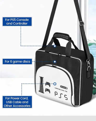 Vista 5 de DEVASO PS5 Carrying Case, Travel Case for Playstation 5 Console and PS5 DiskDigital Edition, Large Capacity Storage Bag for